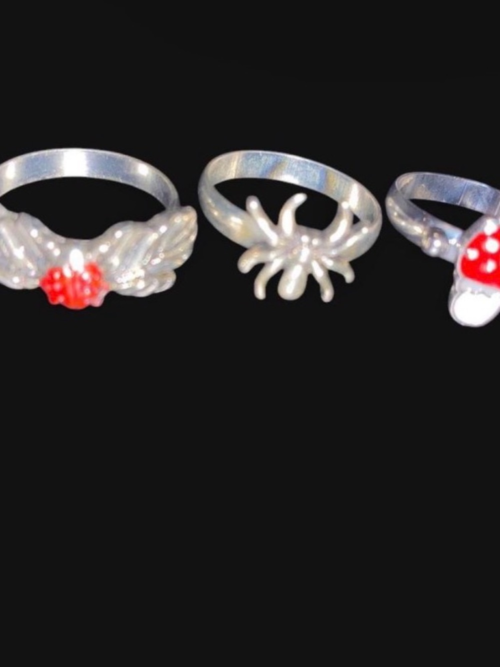 Hot Topic Silver-Tone Trio Ring Set with Red Enamel Accents